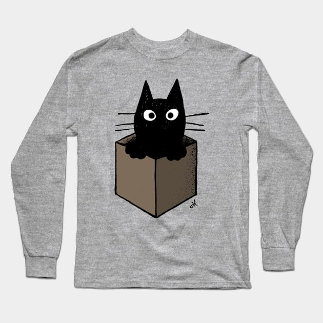 Black Cat in a Cardboard Box Long Sleeve T-Shirt by Coffee Squirrel